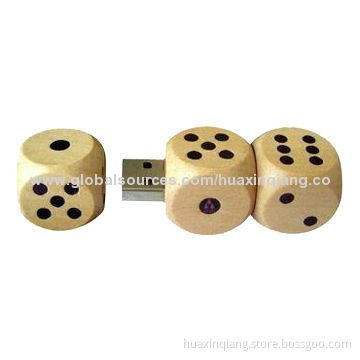 USB Flash Drives with Dice Shape, Wood Material, 128MB to 32GB Capacity, 25g, OEM Design, USB2.0